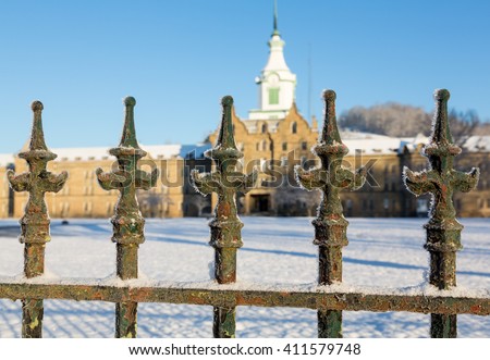 Close up of cast iron railings outside Trans-Allegheny Lunatic Asylum in Weston, West Virginia, USA