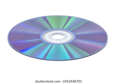 Close up of a CD positioned flat on a plain white background. The CD's reflective surface showcasing the intricate spiral track pattern that represents data storage - Powered by Shutterstock