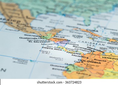 close up of the central america area with Costa Rica in sharp focus