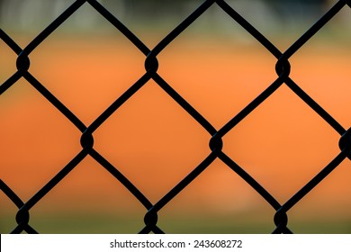 Close Up Chain Link Fence at Baseball Field