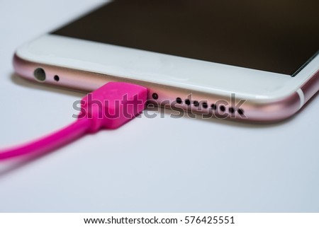close up Charging of Smartphones smart phone .soft focus