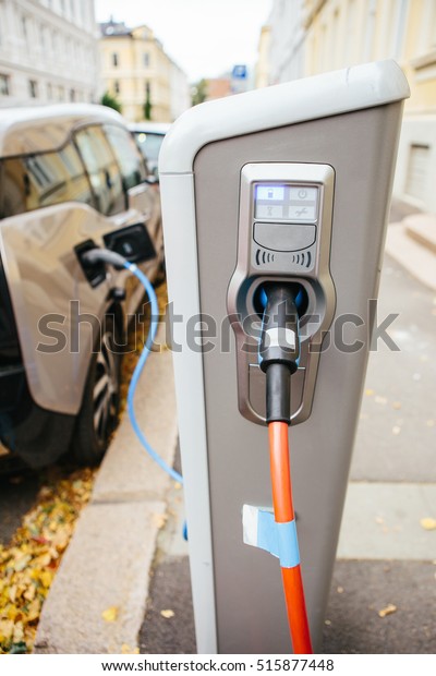 Close up of charging station for electric car (new\
energy vehicle, NEV)