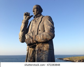 Close Up From Charles Darwin Statue At San Cristobal Galapagos Islands