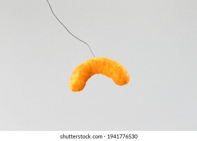 Close up cheese puff balls isolated on white
