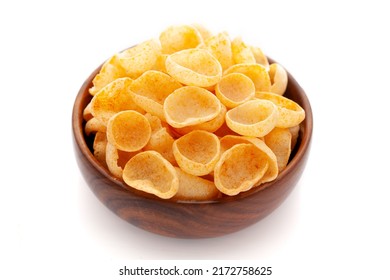 Close up of Cheese Puff Snacks cream color, Popular Ready to eat crunchy and puffed snacks cheesy salty pale-yellow color over white background - Shutterstock ID 2172758625
