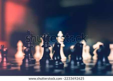 Close up chess board game using as competition and strategy of business success concept