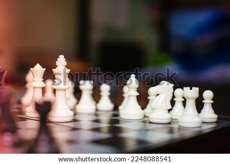 Close up chess board game using as competition and strategy of business success concept