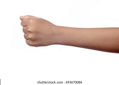 Close up of a child's clenched fist in isolated white background