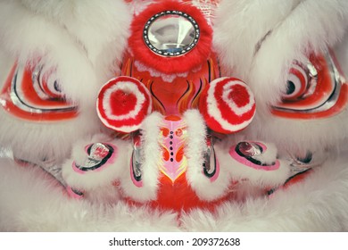 Close Up Of Chinese Lion Dance Face.