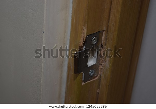 Close Chipped Wooden Door Frame Metal Stock Photo Edit Now