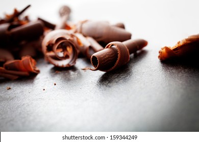 Close up of chocolate curls, used for cade decoration