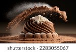 close up chocolate dessert with  ugar powder