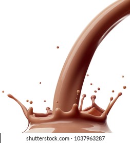 Close Up Of A Chocolate Milk Splash On White Background