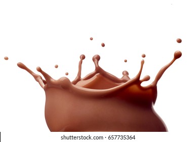 Close Up Of A Chocolate Milk Splash On White Background