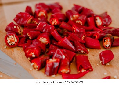 Close Up Of Chopped Red Chilli Peppers