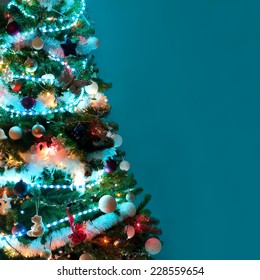 Close Up Of Christmas Tree In A Living Room.