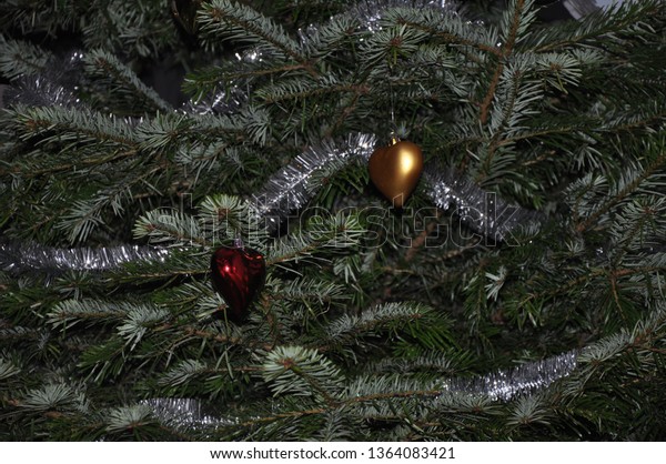 Close Christmas Tree Red Gold Heartshaped Stock Photo Edit Now