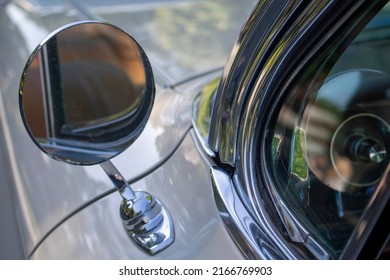 Close Up Of Classic Vintage Car Side With Rear View Mirror