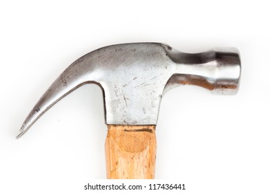 Close up of claw hammer on white background