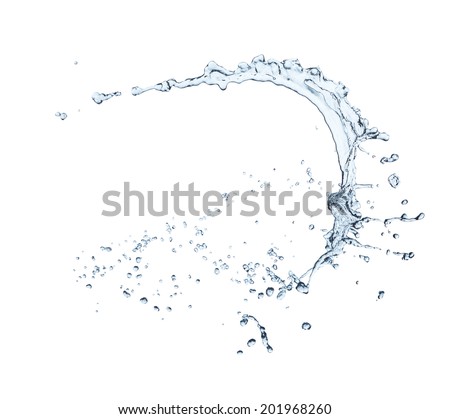 Close up of clean water splash and water drops, isolated. Concept of environment and water element