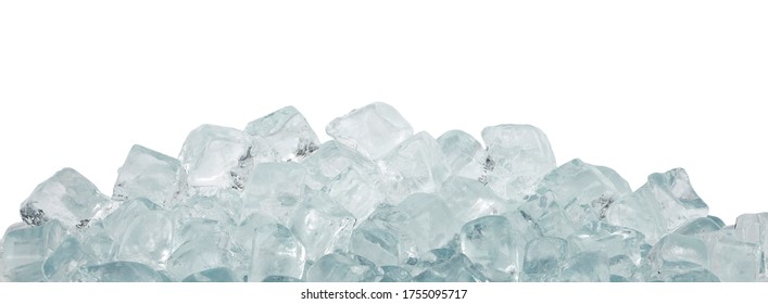 Close up clear ice cubes and rocks isolated on white background, low angle side view - Shutterstock ID 1755095717