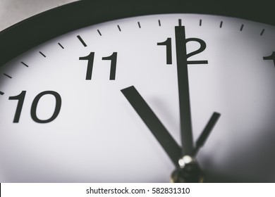 Close Up Of Clock With Selective Focus At 11 Oclock