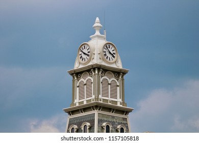 Close Up Of Clock Tower In Medina Ohio On A Bright Sunny Day