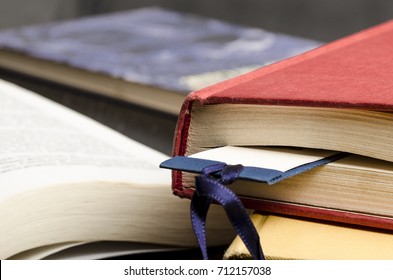 close up of a closed book with a bookmark. education. reading.