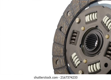 Close up of clutch disc of manual gearbox car isolated on white background, selective focus. Car clutch repair kit. Automotive spare parts. - Shutterstock ID 2167374233