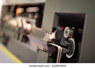 Close up of CNC wire bending machine. Selective focus.