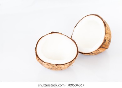 Close up of coconut on white background.