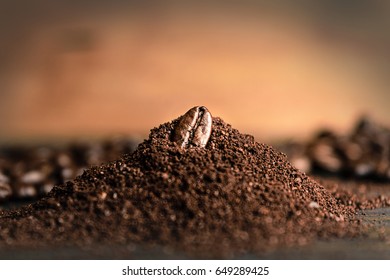 Close Up Coffee Bean On Coffee Grind