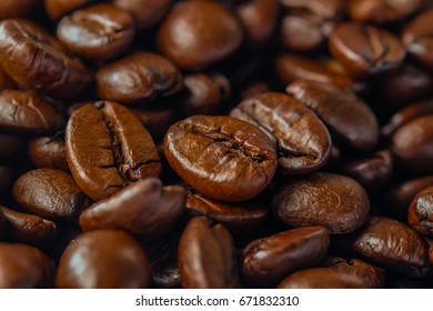close up coffee beans roasted.