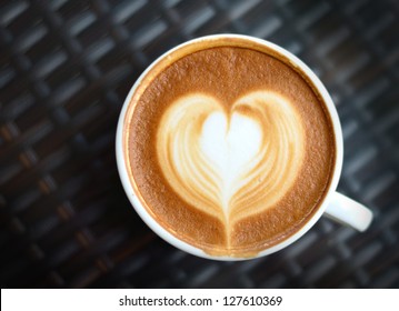 Close Up Coffee Latte Art On Black Background