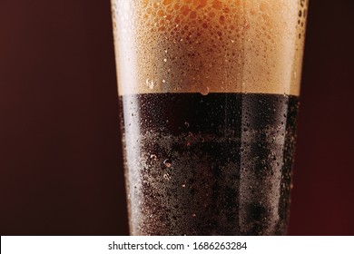 Close Up Of Cold Brew Nitro Coffee. Lot Of Texture And Drops. Macro Shot. Poster With Copy Space.