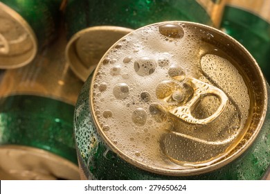 Close Up Cold   Can Beer With Foam.