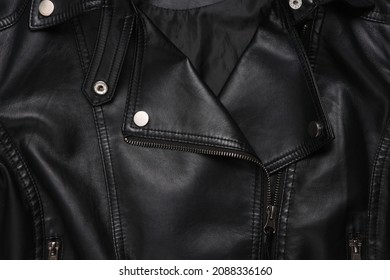 Close Up Collar Of Leather Biker Jacket