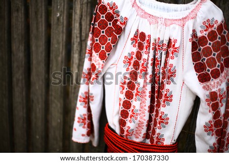Close up color shot of a traditional Romanian blouse