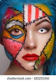 Close Up Color Women Face Art. Beauty Photo