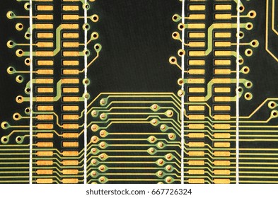 Close up of colored micro circuit board. Abstract technology background. Computer mechanism in details
