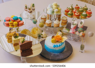 Close up of a colorful candy bar. Table with sweets, candies, dessert