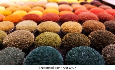 Close up colorful carpet samples, Material selection.