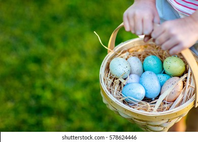 Close up of colorful Easter eggs in a basket