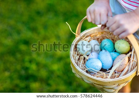 Close up of colorful Easter eggs in a basket