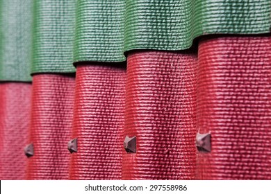 Close Up Colorful Samples Of Corrugated Roofing