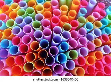 Close Up Of Colorful Straws, Many Holes Ordering. This Image Can Test The Trypophobia Disease. 