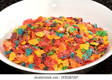 Close Up Of Colorful Sugary Cereal. 