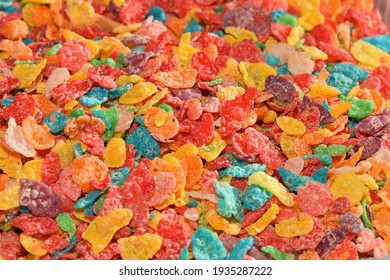 Close Up Of Colorful Sugary Cereal. 