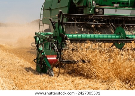 Close up of combine harvester for harvesting wheat
