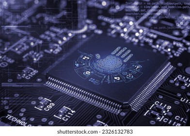 A close up of a computer chip with a fingerprint on it